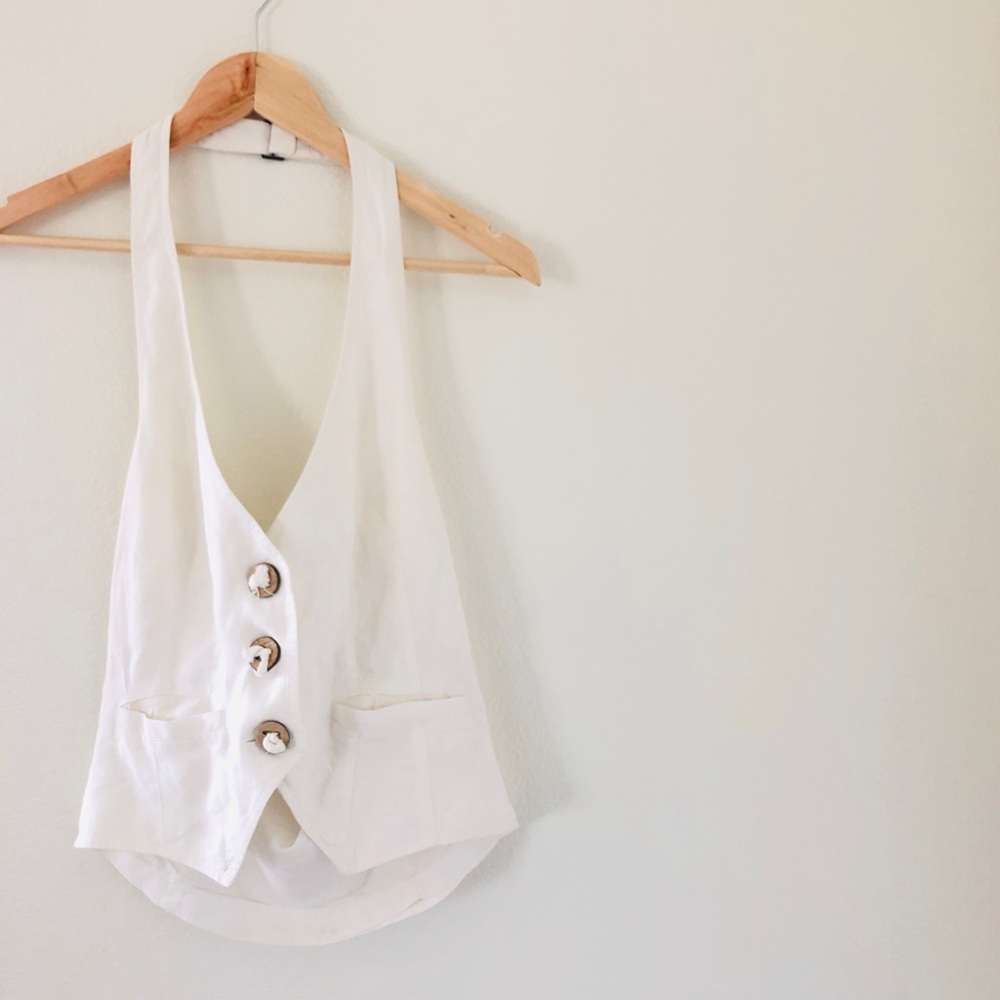 Linen halter vest white size 6